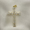 Oro Laminado Religious Pendant, Gold Filled Style Cross Design, with White Cubic Zirconia, Polished, Golden Finish, 05.284.0007