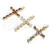 Oro Laminado Religious Pendant, Gold Filled Style Cross Design, with White Cubic Zirconia, Polished, Golden Finish, 05.284.0007