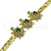 Oro Laminado Fancy Bracelet, Gold Filled Style Turtle and Fish Design, with Green and White Cubic Zirconia, Polished, Golden Finish, 03.284.0024.07 (04 MM Thickness, 7 Inches Length)