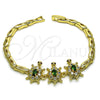 Oro Laminado Fancy Bracelet, Gold Filled Style Turtle and Fish Design, with Green and White Cubic Zirconia, Polished, Golden Finish, 03.284.0024.07 (04 MM Thickness, 7 Inches Length)