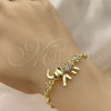 Oro Laminado Fancy Bracelet, Gold Filled Style Elephant and Leaf Design, with Multicolor Micro Pave and White Cubic Zirconia, Polished, Golden Finish, 03.284.0025.1.07 (07 MM Thickness, 7 Inches Length)