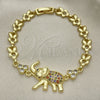 Oro Laminado Fancy Bracelet, Gold Filled Style Elephant and Leaf Design, with Multicolor Micro Pave and White Cubic Zirconia, Polished, Golden Finish, 03.284.0025.1.07 (07 MM Thickness, 7 Inches Length)