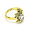 Oro Laminado Multi Stone Ring, Gold Filled Style Turtle Design, with White Cubic Zirconia and White Micro Pave, Polished, Golden Finish, 01.284.0086 (One size fits all)