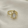 Oro Laminado Multi Stone Ring, Gold Filled Style Turtle Design, with White Cubic Zirconia and White Micro Pave, Polished, Golden Finish, 01.284.0086 (One size fits all)