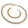 Oro Laminado Necklace and Bracelet, Gold Filled Style Curb Design, Polished, Golden Finish, 06.372.0055
