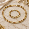 Oro Laminado Necklace and Bracelet, Gold Filled Style Curb Design, Polished, Golden Finish, 06.372.0055