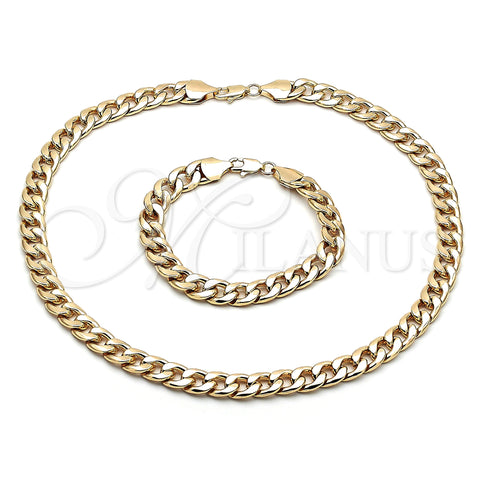 Oro Laminado Necklace and Bracelet, Gold Filled Style Curb Design, Polished, Golden Finish, 06.372.0055