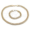 Oro Laminado Necklace and Bracelet, Gold Filled Style Curb Design, Polished, Golden Finish, 06.372.0055