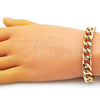 Oro Laminado Necklace and Bracelet, Gold Filled Style Concave Cuban Design, Polished, Golden Finish, 06.372.0056