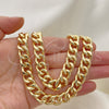 Oro Laminado Necklace and Bracelet, Gold Filled Style Concave Cuban Design, Polished, Golden Finish, 06.372.0056