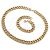 Oro Laminado Necklace and Bracelet, Gold Filled Style Concave Cuban Design, Polished, Golden Finish, 06.372.0056