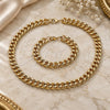 Oro Laminado Necklace and Bracelet, Gold Filled Style Concave Cuban Design, Polished, Golden Finish, 06.372.0056