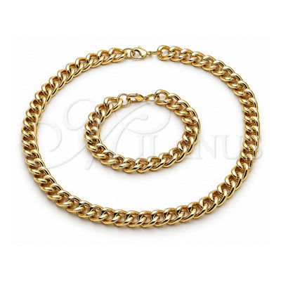 Oro Laminado Necklace and Bracelet, Gold Filled Style Concave Cuban Design, Polished, Golden Finish, 06.372.0056
