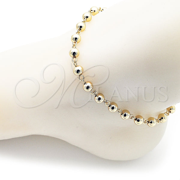Oro Laminado Fancy Anklet, Gold Filled Style Ball Design, Polished, Golden Finish, 03.63.2178.10 (06 MM Thickness, 10 Inches Length)