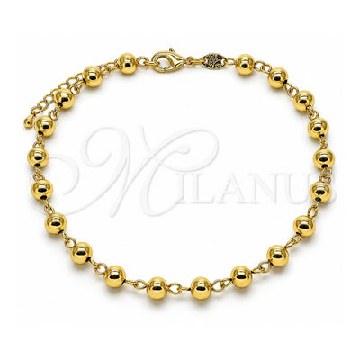 Oro Laminado Fancy Anklet, Gold Filled Style Ball Design, Polished, Golden Finish, 03.63.2178.10 (06 MM Thickness, 10 Inches Length)