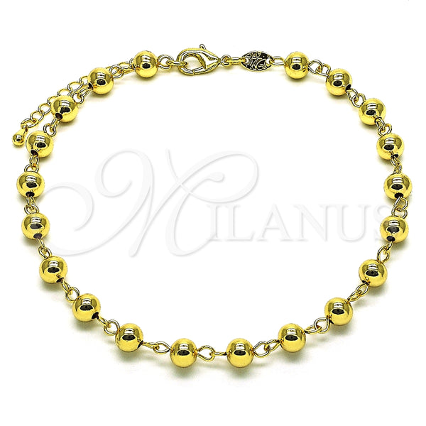 Oro Laminado Fancy Anklet, Gold Filled Style Ball Design, Polished, Golden Finish, 03.63.2178.10 (06 MM Thickness, 10 Inches Length)
