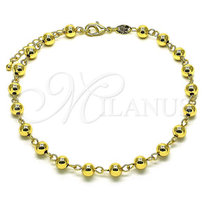 Oro Laminado Fancy Anklet, Gold Filled Style Ball Design, Polished, Golden Finish, 03.63.2178.10 (06 MM Thickness, 10 Inches Length)