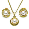 Oro Laminado Earring and Pendant Adult Set, Gold Filled Style Flower Design, with Ivory Pearl, Polished, Golden Finish, 10.379.0058