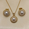 Oro Laminado Earring and Pendant Adult Set, Gold Filled Style Flower Design, with Ivory Pearl, Polished, Golden Finish, 10.379.0058