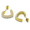 Oro Laminado Stud Earring, Gold Filled Style Heart Design, with Ivory Pearl, Polished, Golden Finish, 02.379.0028