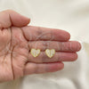 Oro Laminado Stud Earring, Gold Filled Style Heart Design, with Ivory Pearl, Polished, Golden Finish, 02.379.0029