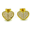 Oro Laminado Stud Earring, Gold Filled Style Heart Design, with Ivory Pearl, Polished, Golden Finish, 02.379.0029