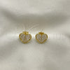 Oro Laminado Stud Earring, Gold Filled Style Heart Design, with Ivory Pearl, Polished, Golden Finish, 02.379.0029