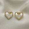 Oro Laminado Stud Earring, Gold Filled Style Heart Design, with Ivory Pearl, Polished, Golden Finish, 02.379.0032