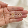 Oro Laminado Stud Earring, Gold Filled Style Heart Design, with Ivory Pearl, Polished, Golden Finish, 02.379.0032