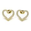Oro Laminado Stud Earring, Gold Filled Style Heart Design, with Ivory Pearl, Polished, Golden Finish, 02.379.0032