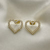 Oro Laminado Stud Earring, Gold Filled Style Heart Design, with Ivory Pearl, Polished, Golden Finish, 02.379.0032