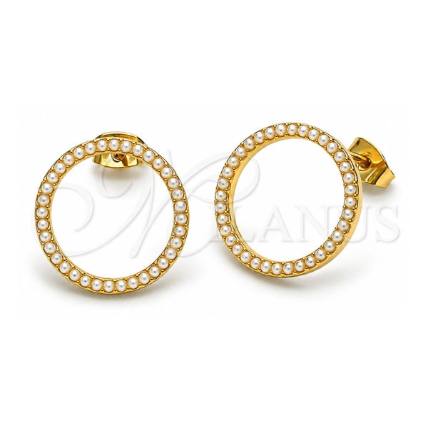 Oro Laminado Stud Earring, Gold Filled Style with Ivory Pearl, Polished, Golden Finish, 02.379.0034