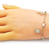 Oro Laminado Charm Bracelet, Gold Filled Style Jesus and Crucifix Design, Diamond Cutting Finish, Tricolor, 03.253.0088.08 (04 MM Thickness, 8 Inches Length)