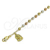 Oro Laminado Charm Bracelet, Gold Filled Style Jesus and Crucifix Design, Diamond Cutting Finish, Tricolor, 03.253.0088.08 (04 MM Thickness, 8 Inches Length)