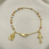 Oro Laminado Charm Bracelet, Gold Filled Style Jesus and Crucifix Design, Diamond Cutting Finish, Tricolor, 03.253.0088.08 (04 MM Thickness, 8 Inches Length)