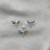 Sterling Silver Earring and Pendant Adult Set, Dragon-Fly Design, with Multicolor Mother of Pearl, Polished, Silver Finish, 10.399.0007