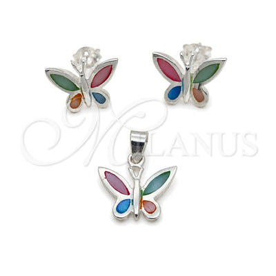 Sterling Silver Earring and Pendant Adult Set, Butterfly Design, with Multicolor Mother of Pearl, Polished for wholesale, main product view