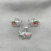 Sterling Silver Earring and Pendant Adult Set, Elephant Design, with Multicolor Mother of Pearl, Polished, Silver Finish, 10.399.0013