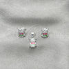 Sterling Silver Earring and Pendant Adult Set, Owl Design, with Multicolor Mother of Pearl, Polished, Silver Finish, 10.399.0015