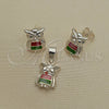 Sterling Silver Earring and Pendant Adult Set, Owl Design, with Multicolor Mother of Pearl, Polished, Silver Finish, 10.399.0015