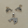 Sterling Silver Earring and Pendant Adult Set, Dolphin Design, with White Crystal, Polished, Silver Finish, 10.406.0001