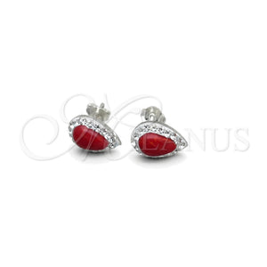 Sterling Silver Stud Earring, with White Cubic Zirconia and Orange Red Pearl, Polished, Silver Finish, 02.399.0038.1