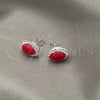 Sterling Silver Stud Earring, with White Cubic Zirconia and Orange Red Pearl, Polished, Silver Finish, 02.399.0037.1