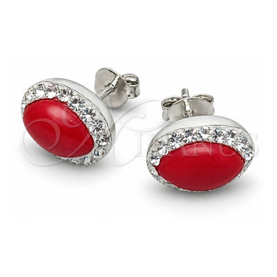 Sterling Silver Stud Earring, with White Cubic Zirconia and Orange Red Pearl, Polished, Silver Finish, 02.399.0037.1