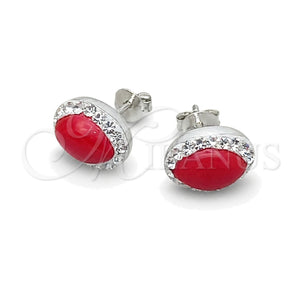 Sterling Silver Stud Earring, with White Cubic Zirconia and Orange Red Pearl, Polished, Silver Finish, 02.399.0037.1
