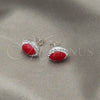 Sterling Silver Stud Earring, with White Cubic Zirconia and Orange Red Pearl, Polished, Silver Finish, 02.399.0037.1
