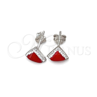 Sterling Silver Stud Earring, with White Cubic Zirconia and Orange Red Pearl, Polished, Silver Finish for wholesale, main product view