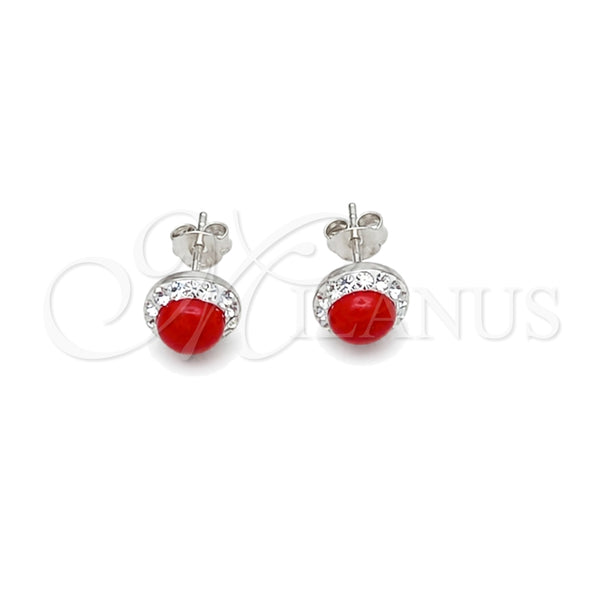 Sterling Silver Stud Earring, with White Cubic Zirconia and Orange Red Pearl, Polished, Silver Finish, 02.399.0036.1