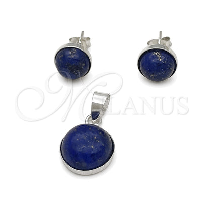 Sterling Silver Earring and Pendant Adult Set, with Denin Blue Pearl, Polished, Silver Finish, 10.392.0001 for wholesale, main product view