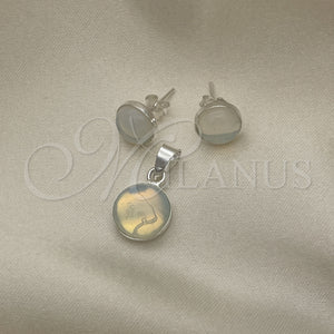 Sterling Silver Ring — Earring and Pendant Adult Set with White Opal — main product view — SKU 151558 | Plata 925 anillo — Earring and Pendant Adult Set with blanco Opal — SKU 151558